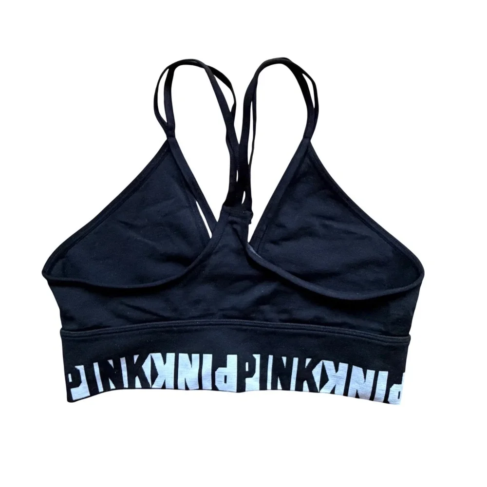 PINK Victoria's Secret Bralette Women Small Black Strappy Logo‎ Band Like New